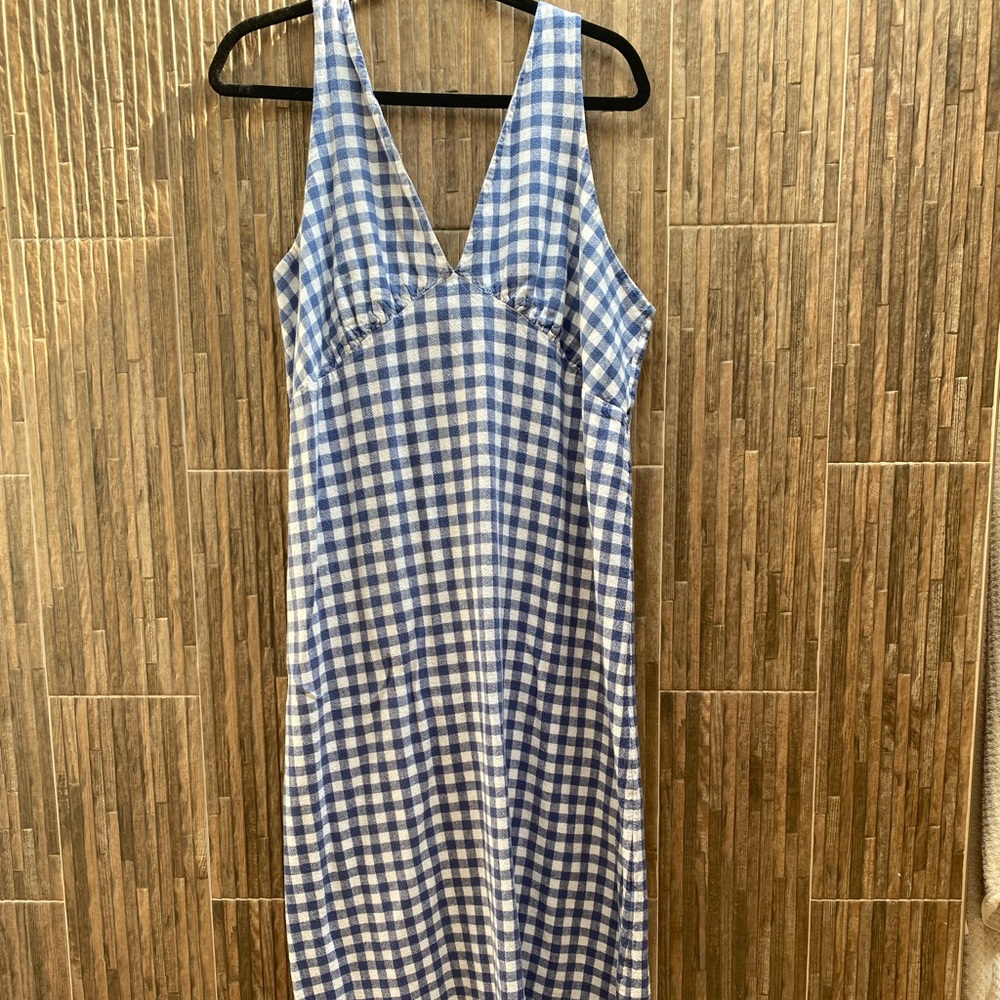 Blue white check maxi dress